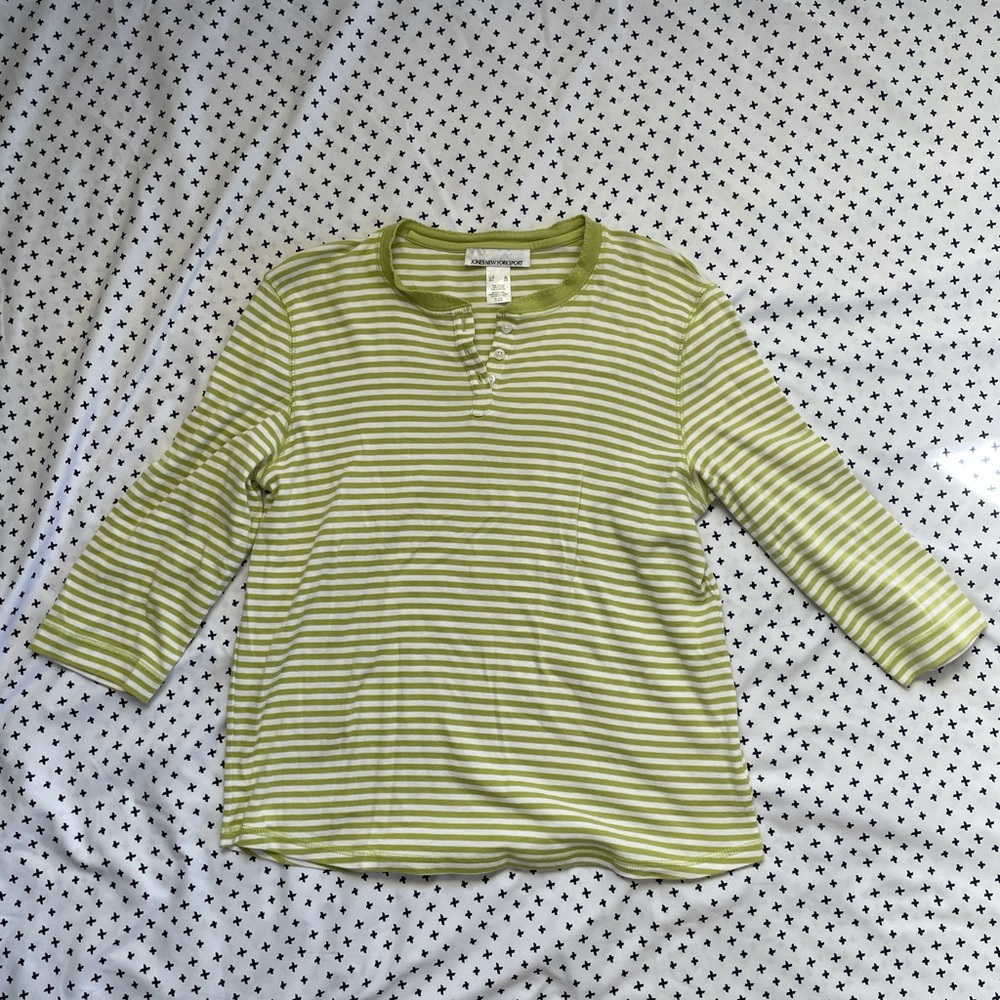 Green and white striped 3/4 sleeve shirt